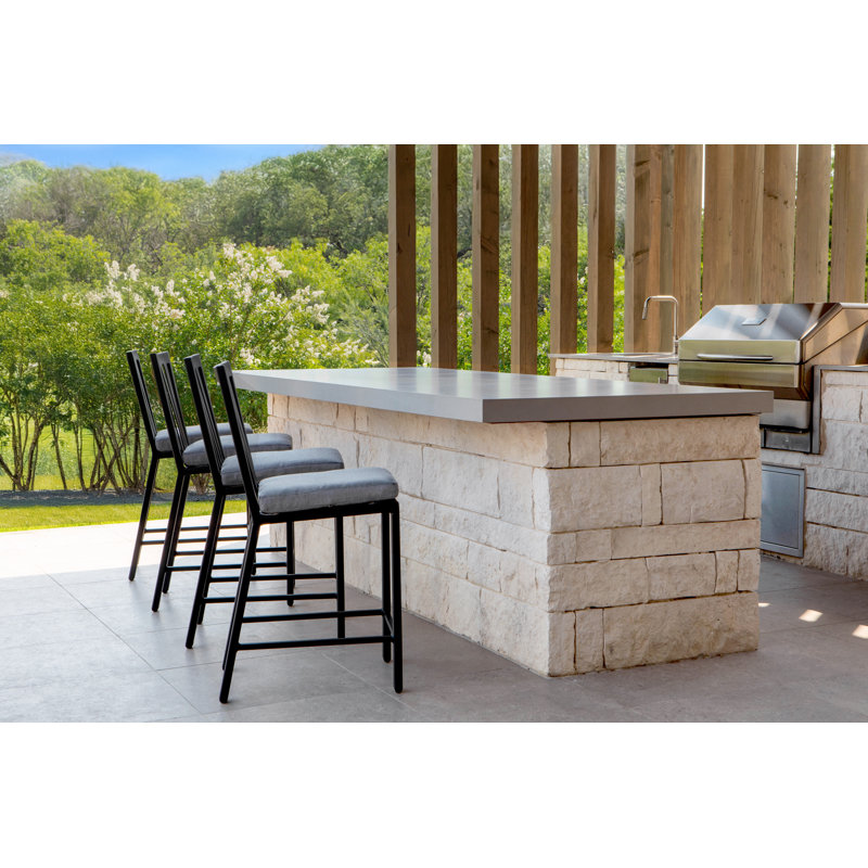 Aris Outdoor Bar Stool, Graphite, Alcazar Redwood, 31.75"