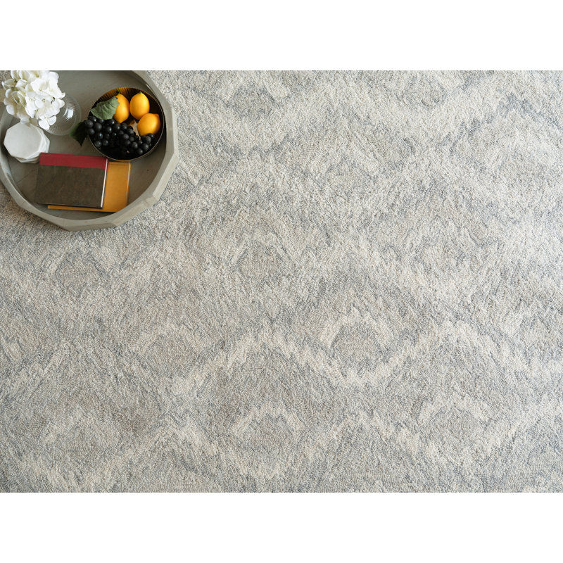 Bargello Gray New Zealand Wool hand-tufted Area Rug, Rectangle 4' x 6'