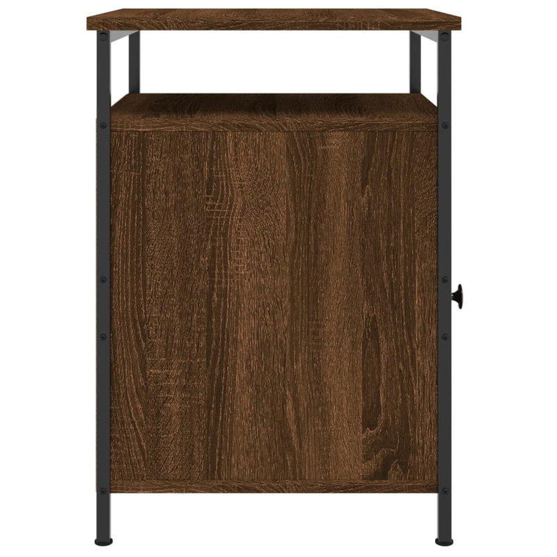 Gibby 40cm W Iron Bedside Table, Brown Oak