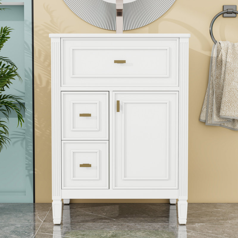 Meuble-lavabo avec lavabo, tiroirs et tablette réglable, Blanc