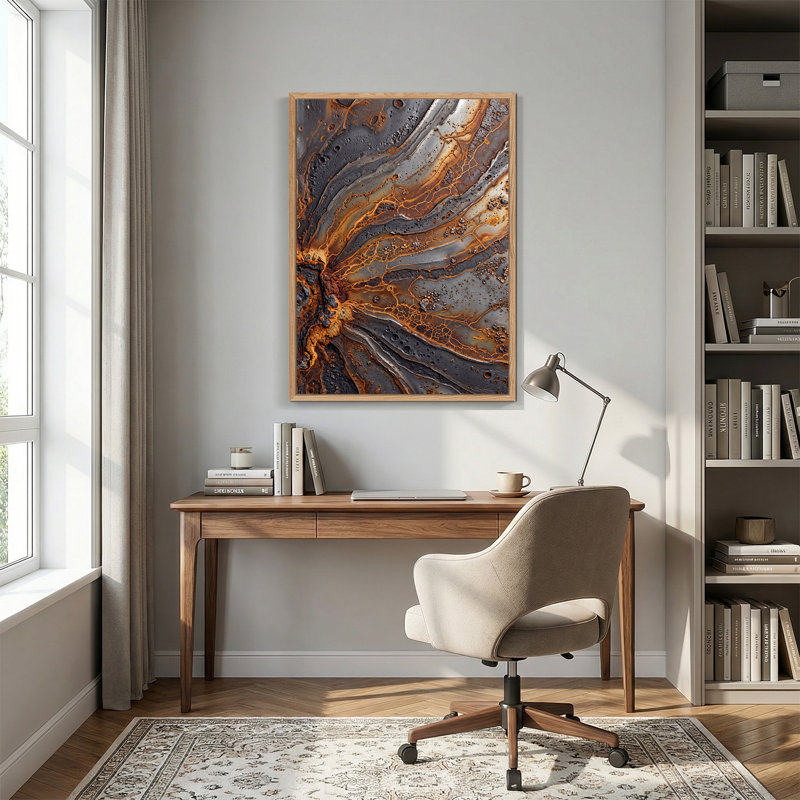Art mural sur toile tourbillonnant gris foncé et orange, 48"H x 36"W