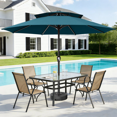 12FT 2-Tier Patio Umbrella, UPF 50+ UV Protection, Crank Handle, 8 Ribs, Outdoor Market Umbrella for Garden, Pool, Backyard, Lake Blue