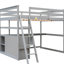 Lit mezzanine double gris avec configuration bureau et tablette - Bois de pin robuste pour une décoration de chambre à coucher-1428956394-1428956396