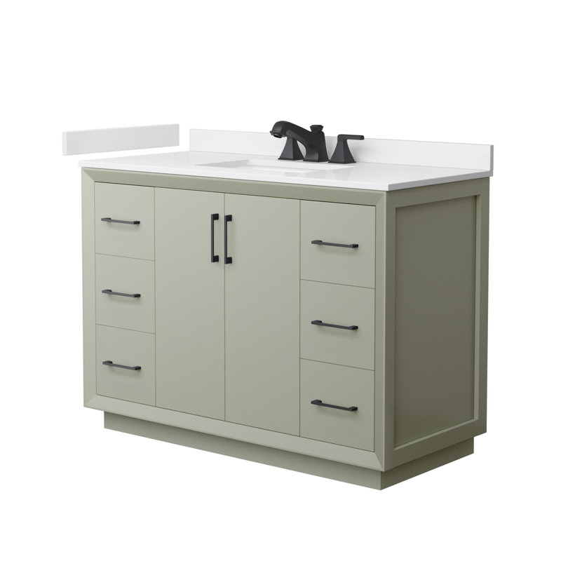 Meuble-lavabo simple autoportant 48 po avec plateau en marbre Strada, Vert, Noir mat
