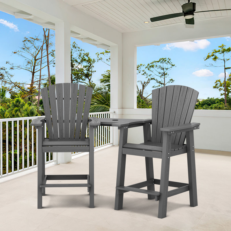 Wolak HDPE Outdoor Adirondack Chair Set With Table, Gray