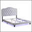 Lit plateforme capitonné à boutons avec lumières DEL et support en lattes de bois massif, assemblage facile, velours gris clair-391736405