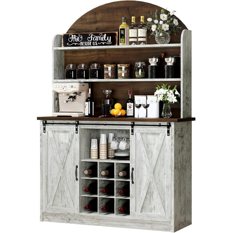 Abrianna Coffee Bar with 3-Tier Storage, 67" Coffee Bar Cabinet, Grey