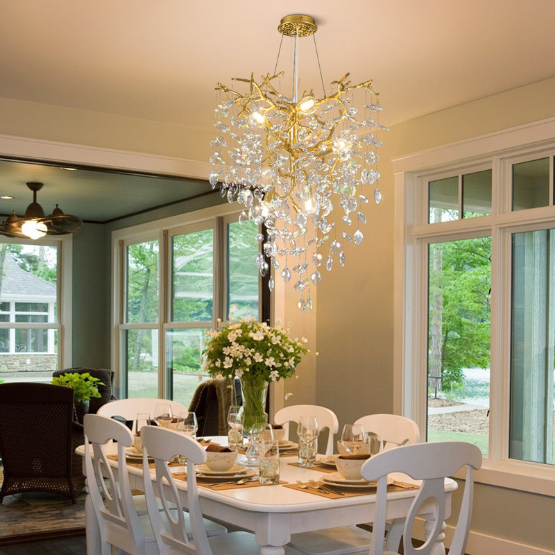 Lustre moderne en cristal 6 lumières, Doré