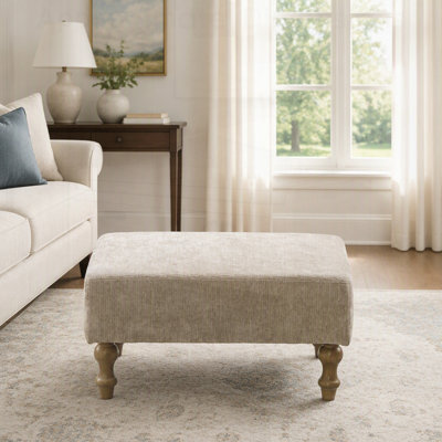 Pouf moderne en chenille capitonnée, repose-pieds avec pieds en bois d'hévéa pour le confort du salon, de la chambre et du bureau