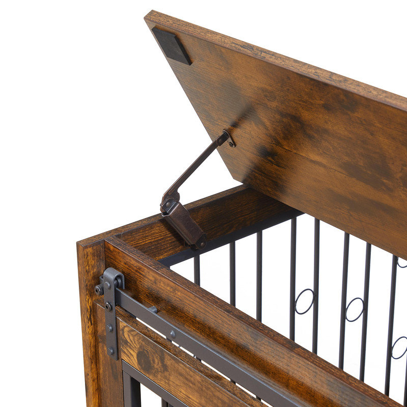 Cage pour chien avec porte coulissante pour 2 chiots | Brun rustique | L 39,37 po x P 25,20 po x H 28,94 po | Chenil en bois avec conception verrouillable | pour petites et moyennes races