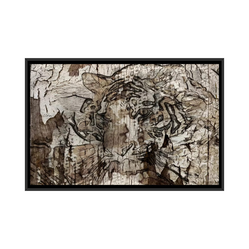 Tigre brun, impression sur toile tendue, H 18 po x l 26 po x P 1,5 po, Toile avec cadre noir, Pas de tapis