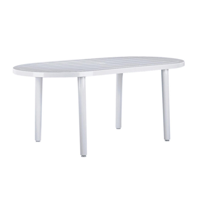 Oval Outdoor Dining Table With Umbrella Hole , 180cm W 90cm D, White