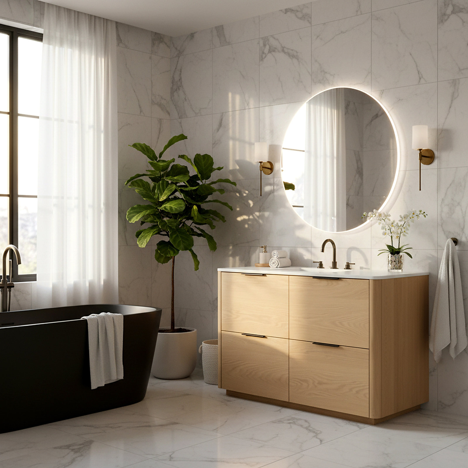 Tahani 48" Genuine Marble Single Bathroom Vanity, Natural