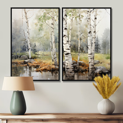 Green Birch Wood Beauty I - Floral Tree Birch Wall Art