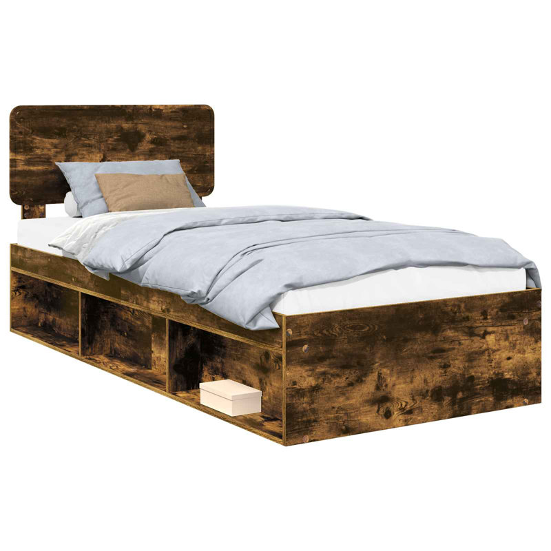Solid Wood Bed, Smoked Oak, European Single (90 x 200 cm)