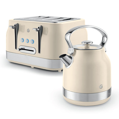 Swan Retro Kitchen Set, 1.7L Rapid Boil Traditional Kettle and 4 Slice Toaster, Non-Slip Feet