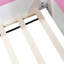 Structure de lit simple rose et blanche avec escaliers de clôture rembourrés, fabriquée en éponge PU, 10 lattes pour un confort durable, matériau de lit de jour, durabilité