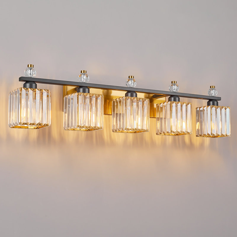 Luminaire de salle de bain Kyneisha, Noir mat / Or, 5 lumières