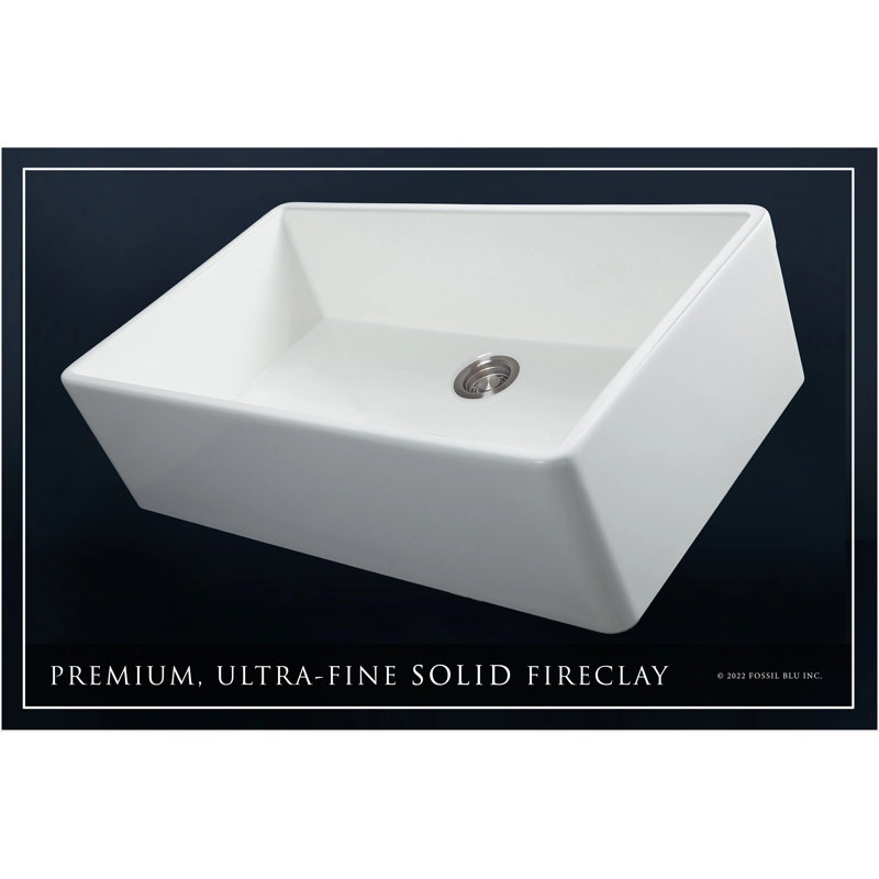 Luxury 36-Inch Solid Fireclay Farmhouse Sink, Flat Front, Stainless Steel Accessories