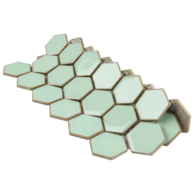 Hudson Due 2" X 2" Hex Porcelain Mosaic Floor and Wall Tile, Light Green