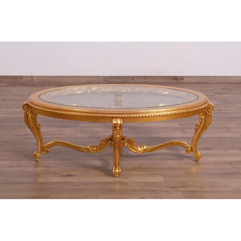Veronica Coffee Table, Antique Dark Gold Leaf/Clear