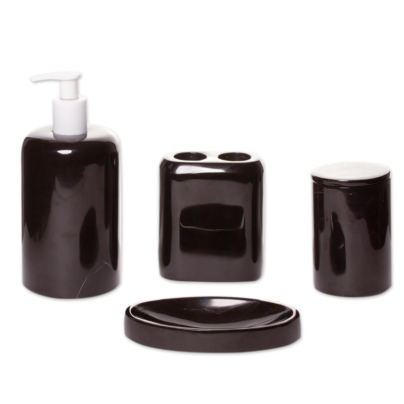  Ensemble d'accessoires de salle de bain fait à la main en onyx noir