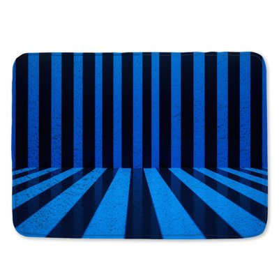 Blue Black Vertical Stripes Bath Mat
