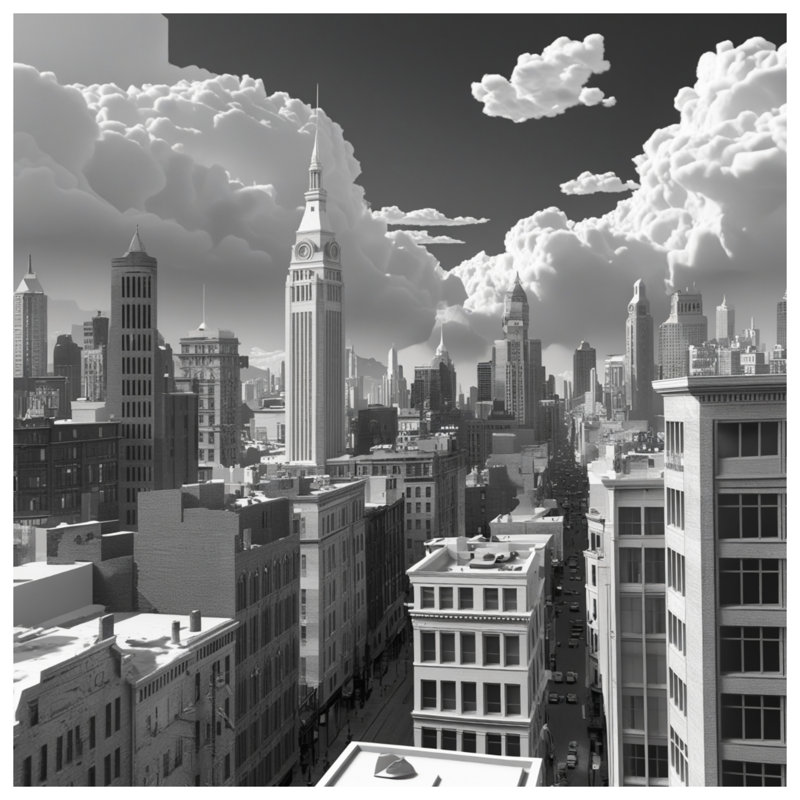 Tapisserie murale paysage urbain noir et blanc - décoration murale architecture, 68 po H x 80 po L avec 4 œillets