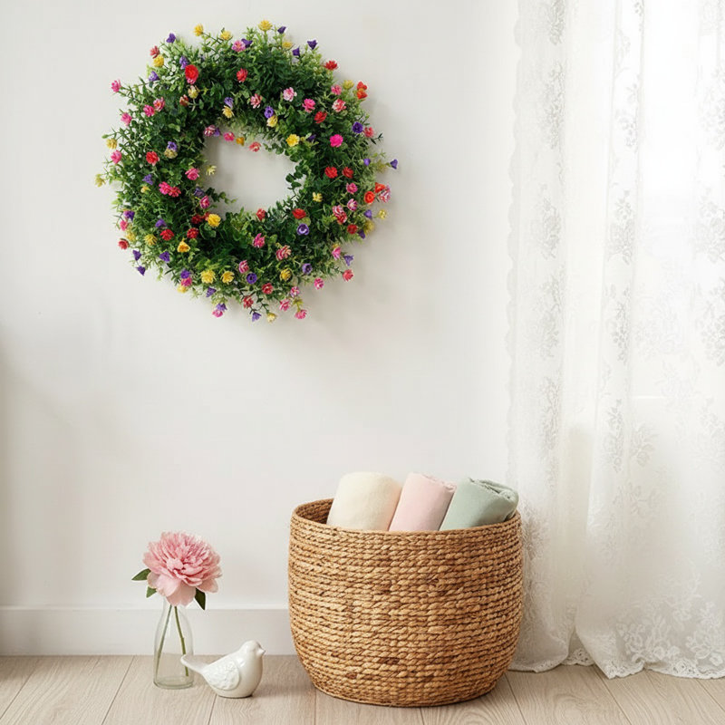 Couronne de souffle artificielle colorée pour maison de campagne 45Cm / 17,71inch