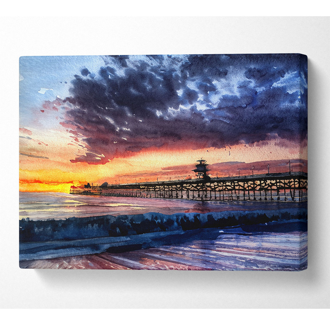 Pier Sonnenuntergang Ozean - Kunstdrucke auf Leinwand - Wrapped Canvas