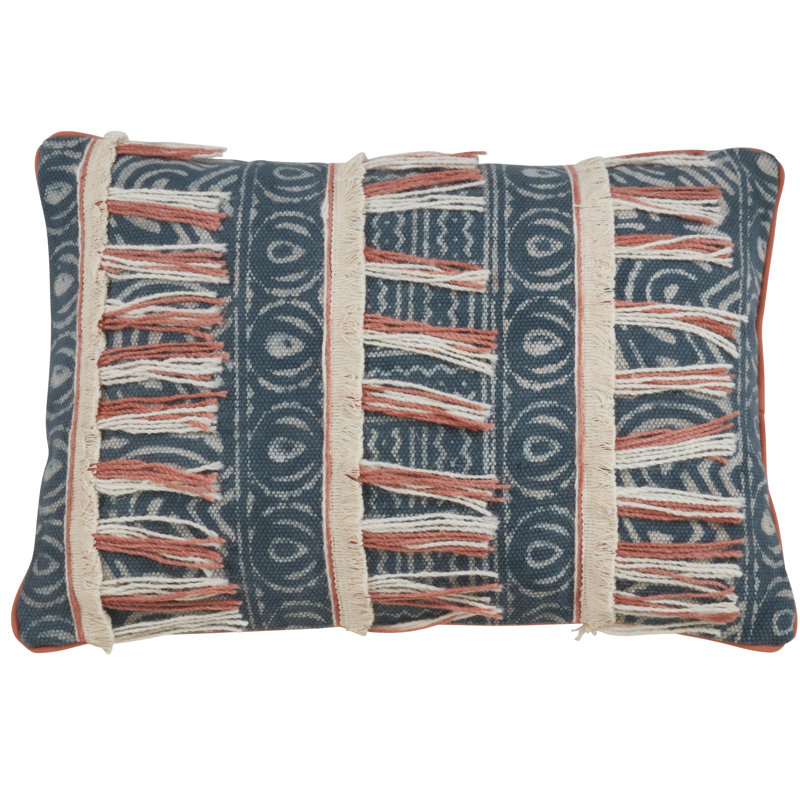 Blue Cotton Embroidered Block Print Throw Pillow Cover