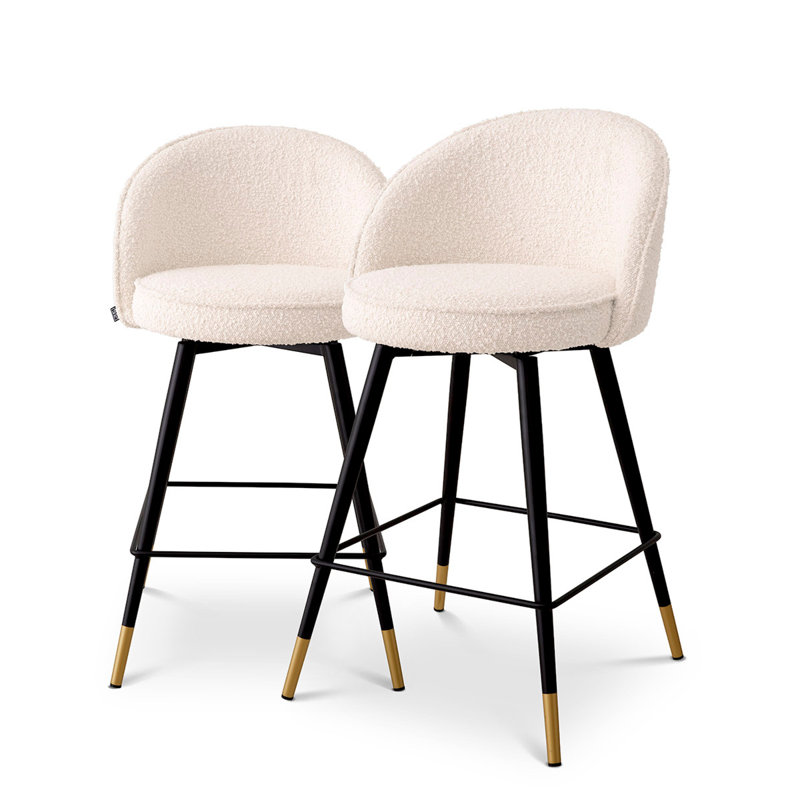 Tabouret pivotant Cooper, Tabouret de comptoir (siège d'une hauteur de 26,3, Tissu bouclé crème