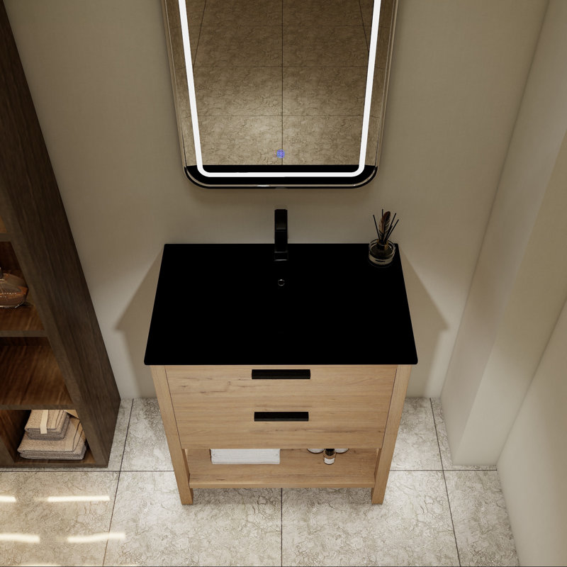 Meuble-lavabo 30 po avec deux tiroirs, Noir