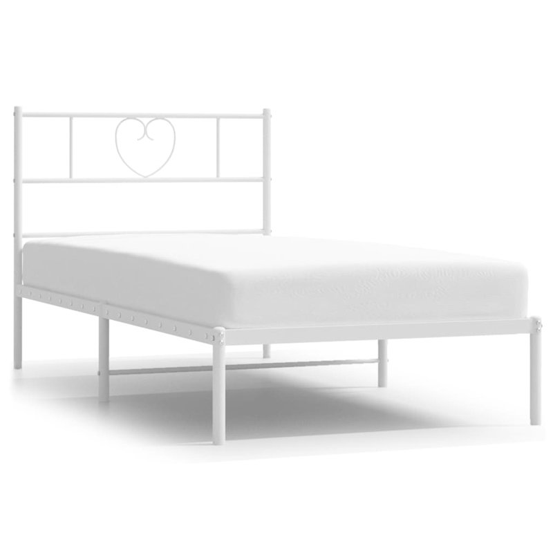 Metal Bed Frame Without Mattress With Headboard, White, 95cm x 207cm