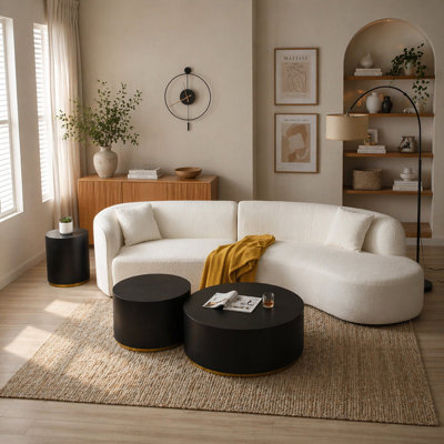 Luxury Modern Style Living Room Upholstery Curved Sofa With Chaise 2-Piece Set, Right Hand Facing Sectional,  Boucle Couch