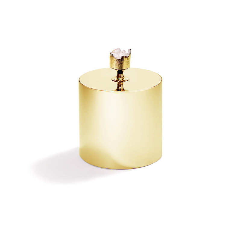 Gold Circular Brass Ice Bucket with Crystal Lid