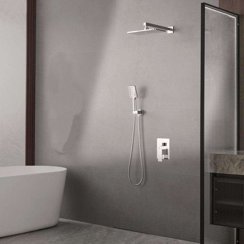 Chrome Alloy Double-Handle Double-Head 9-Inch Square High-Pressure Shower Faucet (With Valve), Chrome Alloy