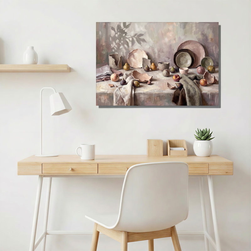 «Fruit and Broken Pottery in Mute Earth Tones», art mural sur toile, H 20 po x l 30 po