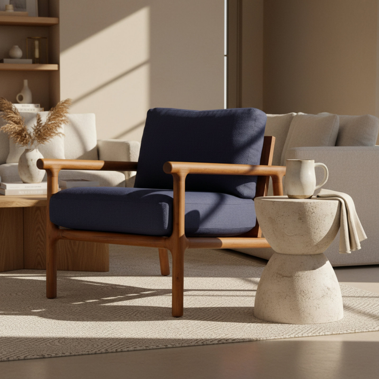 Cellire Linen Armchair, Navy Polyester