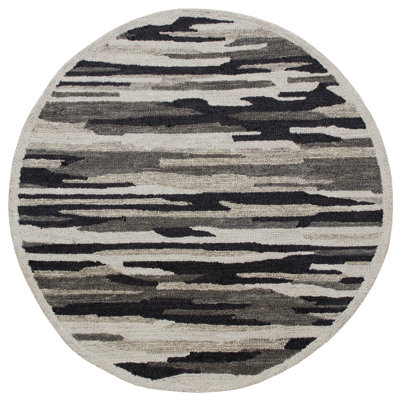 Tapis rond noir / gris en laine touffetée à la main à motif camouflage Karleigh