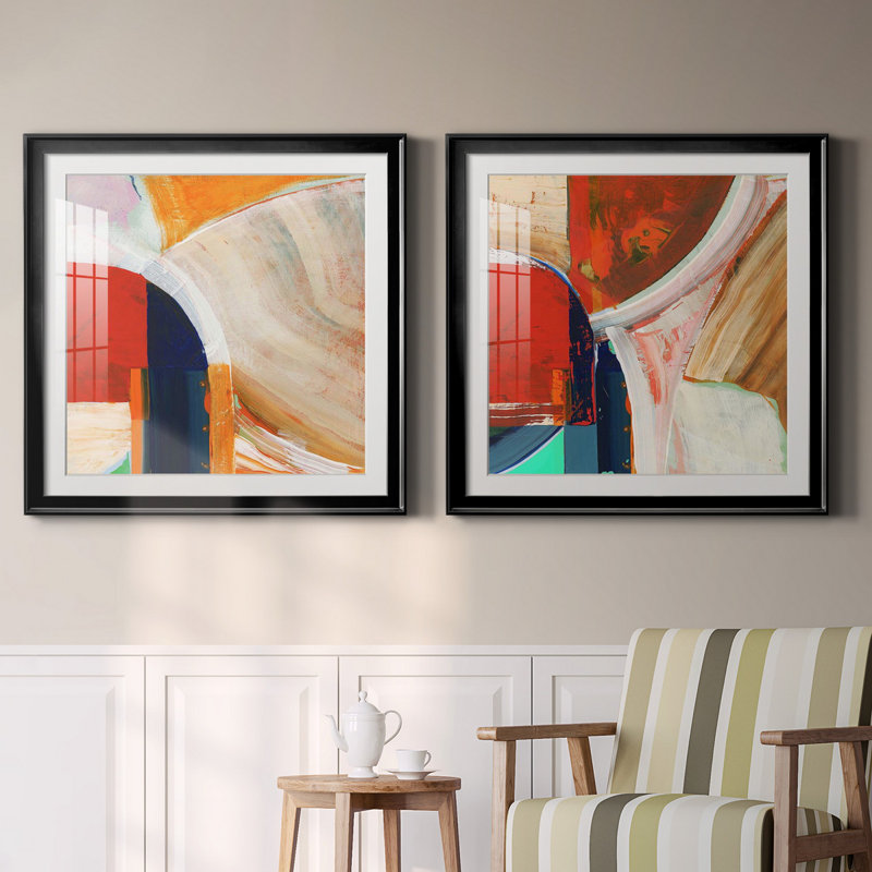 Blue Orange I Blue Orange I - ensemble de 2 cadres photo, H 26,5 po x l 53 po x P 1,5 po, Papier encadré noir, Blanc