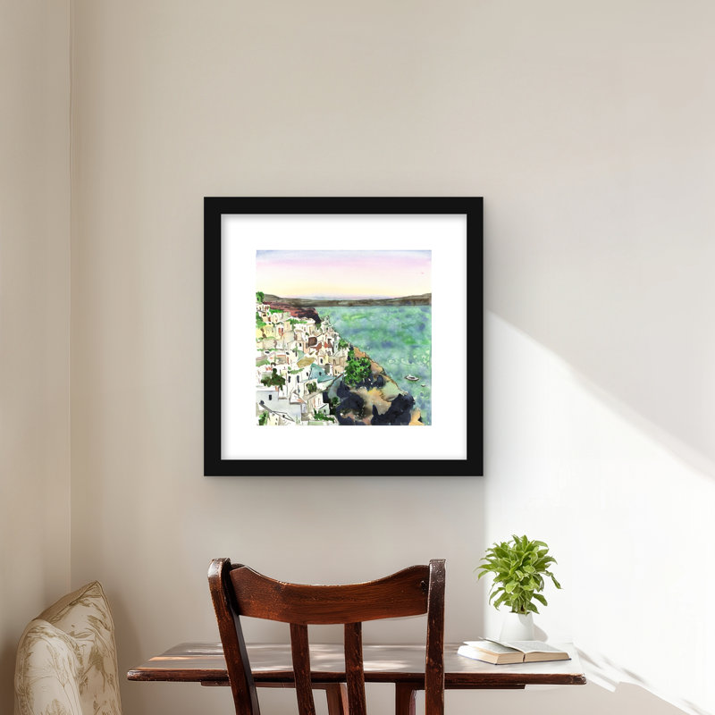 Paysage de Crète - reproduction encadrée mate pour la décoration intérieure, H 16 po x l 16 po, Noir