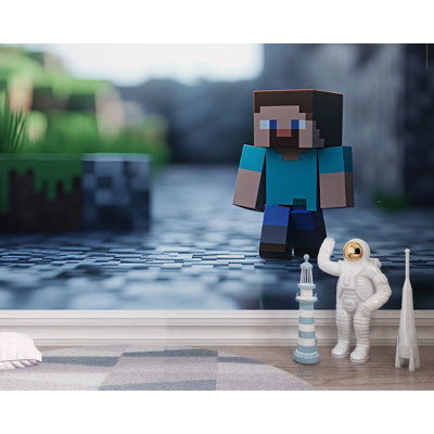 Cute Minecraft Character Walking Wallpaper â€“ HD Pixel Art Steve Background For Gaming Setup, Kids Room, Bedroom, Game Theme Decoration
