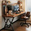 Bureau noyer + bois massif rectangulaire noir + fer-1085965172