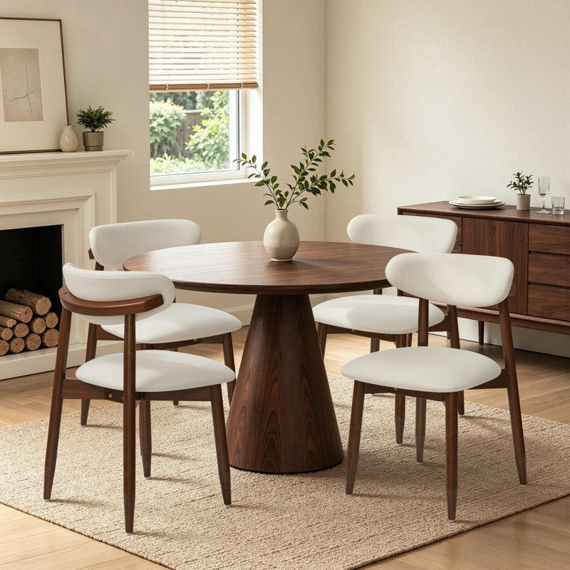 Chaises de salle à manger modernes et rembourrées en bois massif, avec siège et dossier rembourrés, design confortable, couleur beige (lot de 4).
