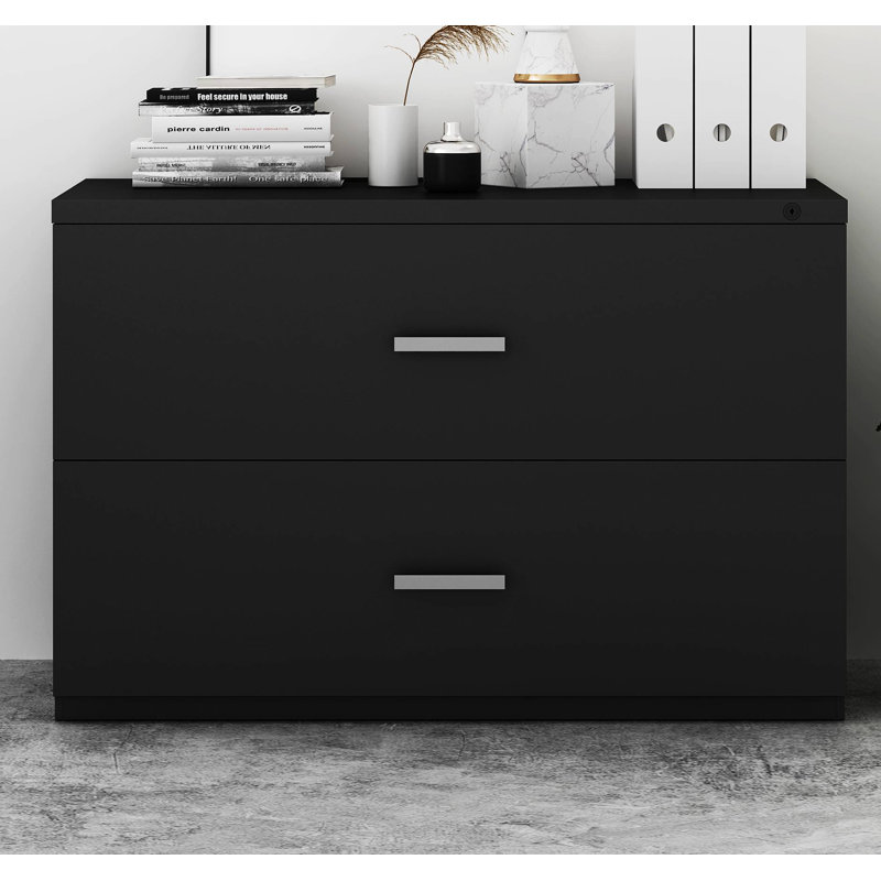 Classeur latéral en acier My-Hite avec 2 tiroirs, système de verrouillage, suspension coulissante, Noir, noir, noir, noir