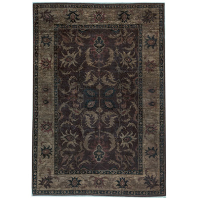 Wool Oriental Area Rug in Dark Brown/Wheat