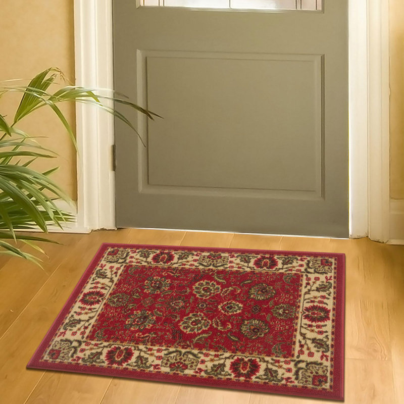 Ottomanson Non-Slip Oriental Area Rug for Kitchen, Bathroom, Entryway Rug, Red 
