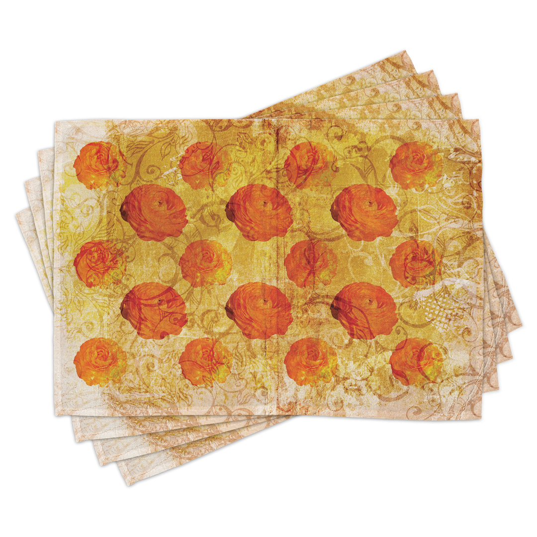 Platzdeckchen 4er Set, Grunge Rose Floral Art, Orange Tan