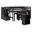 Lit mezzanine double avec bureau d'écriture rétractable et 3 tiroirs, lit mezzanine avec escalier de rangement et tablettes-337762589
